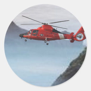 Oranje helikopter voor de kustwacht ronde sticker