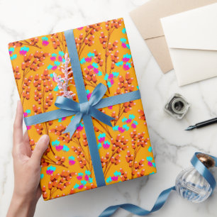 Oranje herfst bloemenwikkelpapier cadeaupapier