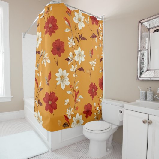 Oranje Herfst Boho  Bloempatroon Douchegordijn (In situ)