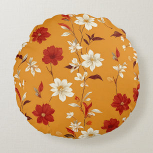 Oranje Herfst Boho Bloempatroon Rond Kussen