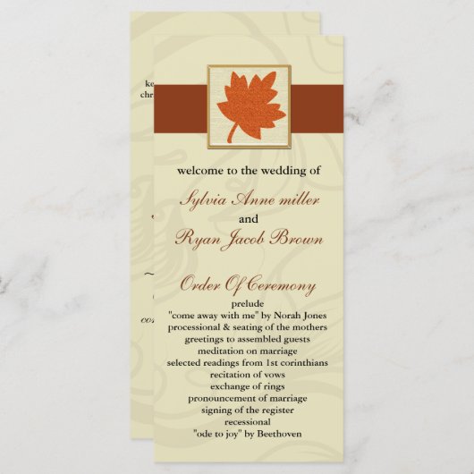 oranje herfst bruiloft programma (Voorkant / Achterkant)