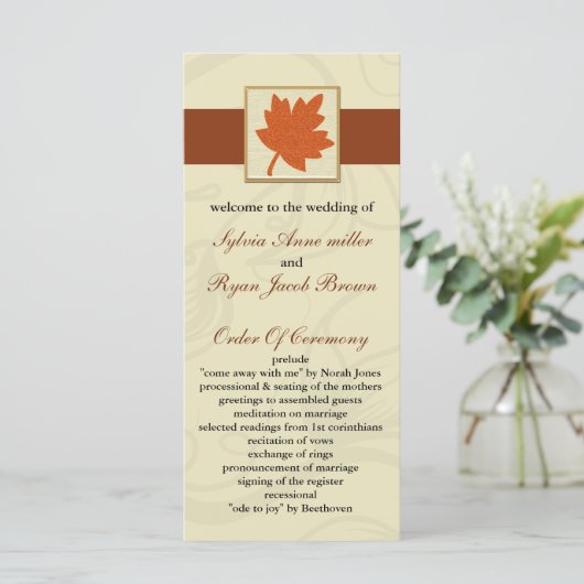oranje herfst bruiloft programma (Staand voorkant)