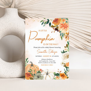 Oranje herfst Herfst bloemenpompoen Baby shower Kaart