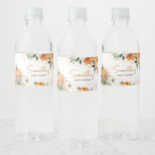 Oranje herfst Herfst bloemenpompoen Baby shower Waterfles Etiket