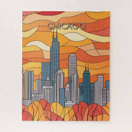 Oranje herfst in Chicago Reizen Legpuzzel (Verticaal)