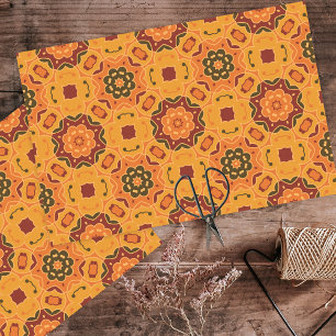 Oranje Herfst najaar gekleurd etnisch mozaïekpatro Tissuepapier