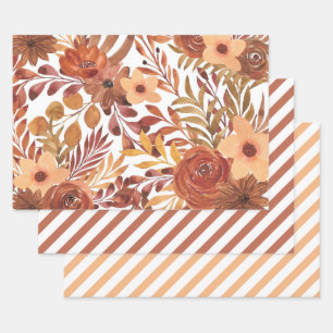 Oranje Herfst najaar Waterverf Floral Inpakpapier Vel