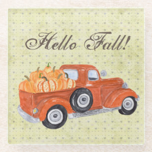  Oranje Herfst Truck en Pumpkins Glazen Onderzetter