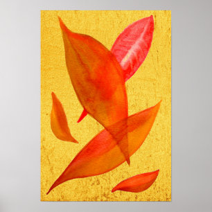 Oranje herfst waterverf illustratie van bladeren poster