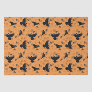 Oranje Herfst Woodland Leaf en Crow Bird Pattern Tissuepapier