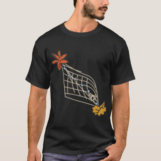 Oranje herfstbladeren Spinnenweb met waterdruppels T-shirt