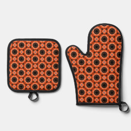 Oranje herfstbloem ovenwant & pannenlap set