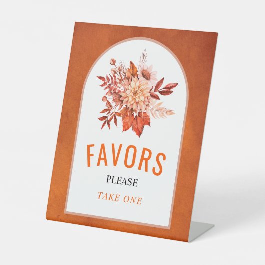 Oranje herfstbloemen, bladeren bruiloft Favors Reclamebord Met Voetstuk (Voorkant)