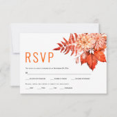 Oranje herfstbloemen florale herfstbruiloft RSVP kaartje (Voorkant)