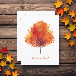 Oranje herfstboom Moderne Waterverf Feestdagenkaart
