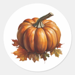 Oranje herfstpompoen en esdoornbladeren ronde sticker