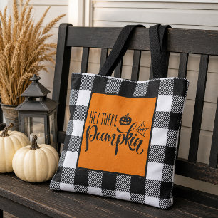 Oranje Hey Daar Pompoen Buffalo Plaid Halloween Draagtas