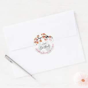 Oranje Hibiscus Bloemen Krullen Tropische Bruiloft Ronde Sticker