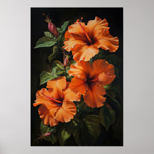 Oranje Hibiscus Bloemenkunst Print Poster