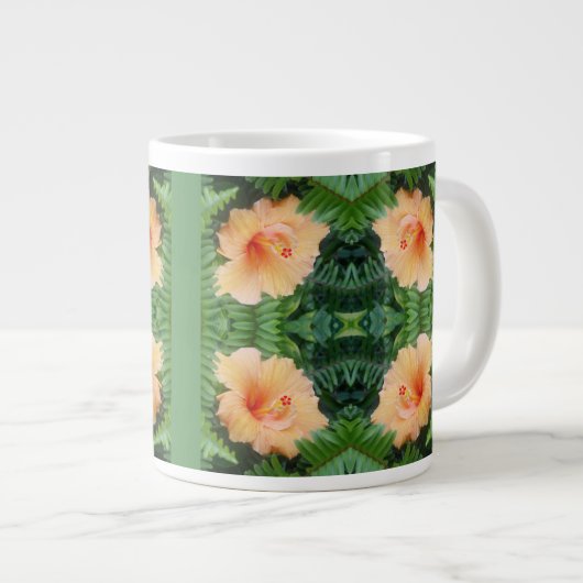 Oranje Hibiscus Flower Pattern Jumbo Mok (Voorkant rechts)