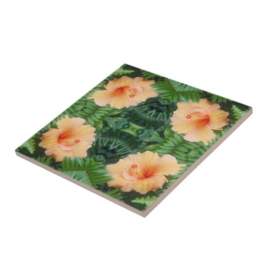 Oranje Hibiscus Flower Pattern Tegeltje (Zijkant)