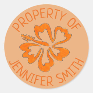 Oranje Hibiscus Flower Personalized Property of Ronde Sticker