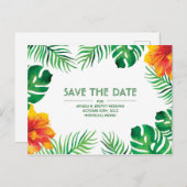 Oranje Hibiscus Tropical Save the Date Briefkaart (Voorkant / Achterkant)