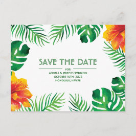 Oranje Hibiscus Tropical Save the Date Briefkaart