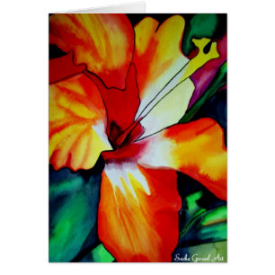 Oranje Hibiscus tropische bloem waterverf kunst