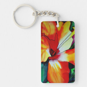 Oranje Hibiscus tropische bloem waterverf kunst Sleutelhanger
