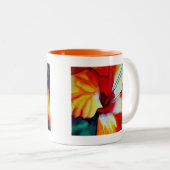 Oranje Hibiscus tropische bloem waterverf kunst Tweekleurige Koffiemok (Voorkant rechts)