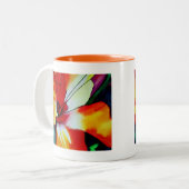 Oranje Hibiscus tropische bloem waterverf kunst Tweekleurige Koffiemok (Voorkant links)