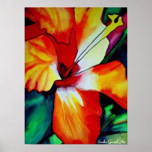Oranje Hibiscus Tropische waterverf Poster