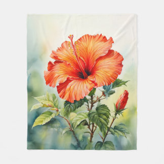 Oranje Hibiscus Waterverf Bloemende Fleece Deken