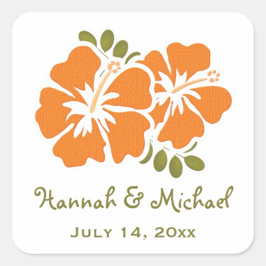 Oranje Hibiscus Wedding Favor Sticker Seal (Voorkant)