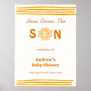 Oranje Hier Komt De Zoon Baby Shower Welkom  Poster