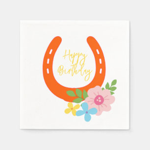 Oranje Hoefijzer Geel HAPPY BIRTHDAY Flowers Fun Servet