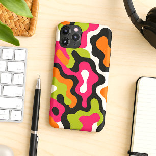 Oranje Hot Pink Black Amorphous Vormen Kunstpatroo iPhone 11Pro Max Hoesje