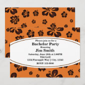 Oranje & Houten Hibiscus Tropische Retro Uitnodigi Kaart (Voorkant / Achterkant)