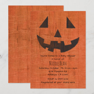 Oranje Houten Pompoen Rustieke Halloween Feest Kaart