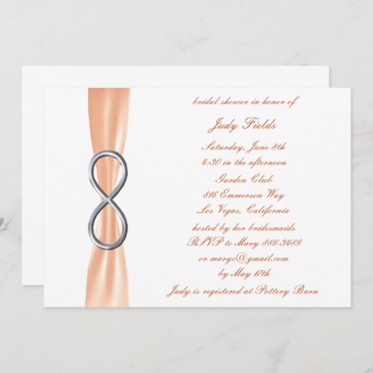 Oranje Infinity bruids doucheuitnodiging Kaart (Voorkant / Achterkant)