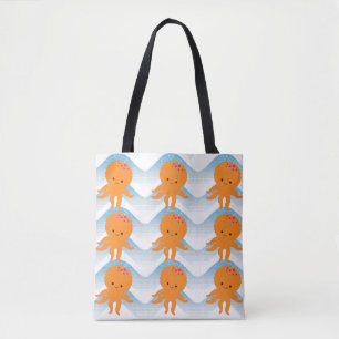 Oranje inktpatroon en blauw golven draagtas