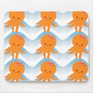 Oranje inktpatroon en blauw golven muismat