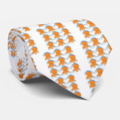 Oranje inktpatroon en blauw golven stropdas (Opgerold)