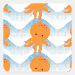 Oranje inktpatroon en blauw golven vierkante sticker
