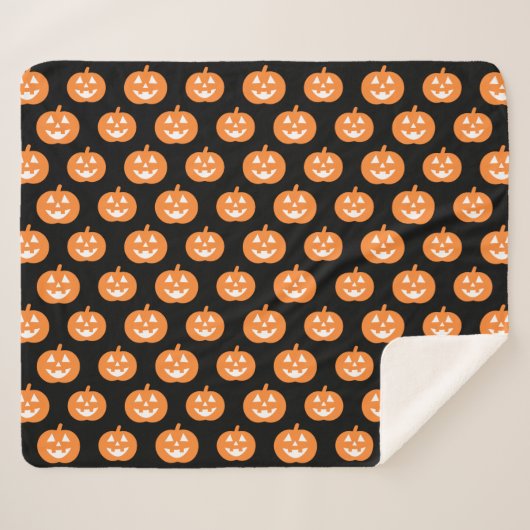 Oranje Jack O Lantern Pumpkin Pattern Halloween Sherpa Deken (Voorkant (horizontaal))