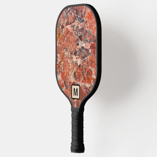 Oranje Jasper Stone-patroon met Initiaal Pickleball Paddle (Links)