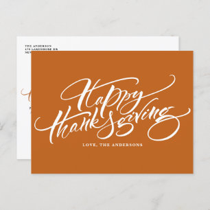 Oranje kalligrafie Happy Thanksgiving Feestdagenkaart