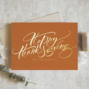 Oranje kalligrafie Happy Thanksgiving Folie Wenskaart