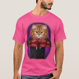 Oranje kat als bokskampioen in bokshandschoenen t-shirt